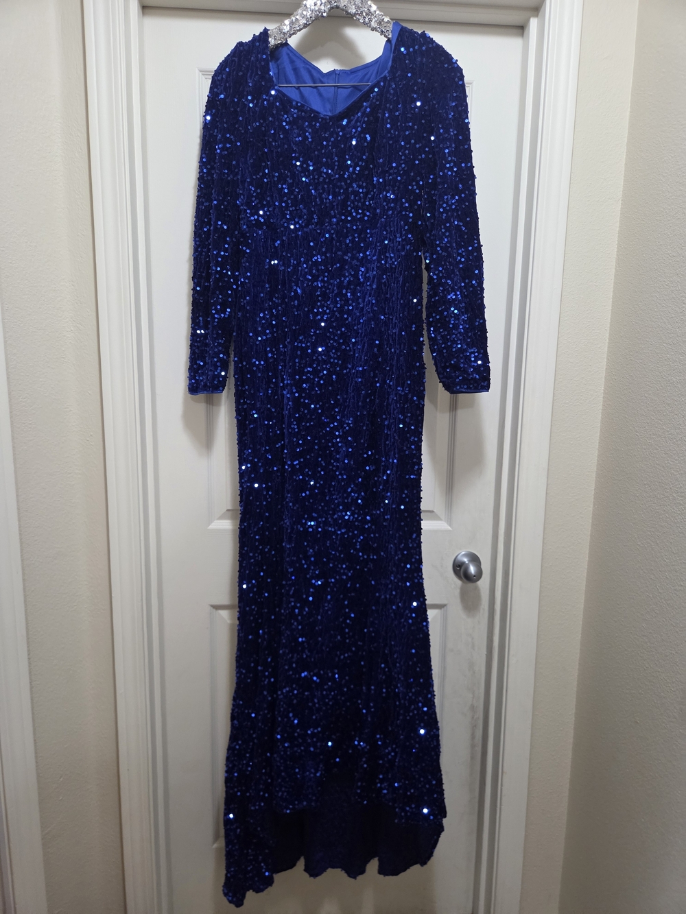 Royal Blue Sequin Evening Gown - Women's Dress